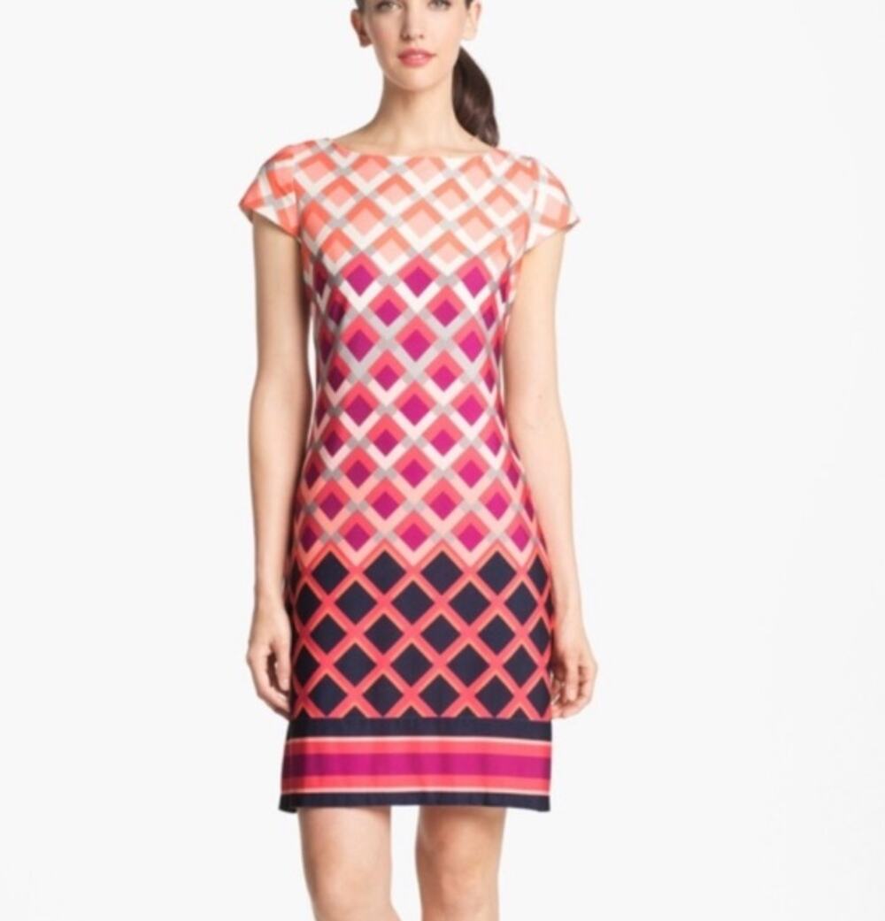Eliza J Pink Ombre Diamond Shift Stretch Dress 4 S Small Short Cap Sleeve
